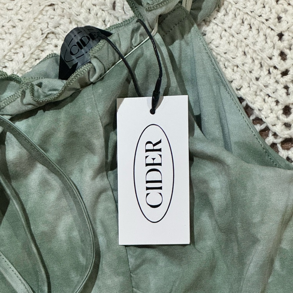 Fairy Core Cider Sage Green Dress Size Large With Three Tiered Ruffle Detail - Picture 3 of 7